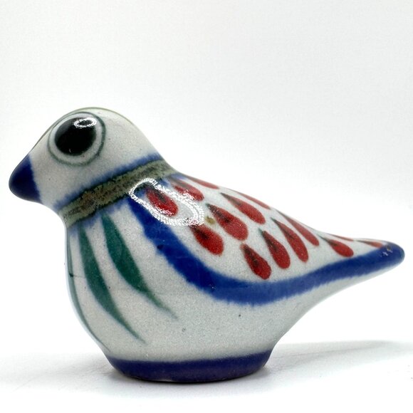 Tonala Mexico 2Pc Mini Birds Hand Painted Art Pottery Figurine Signed Decor Vtg - Picture 3 of 15
